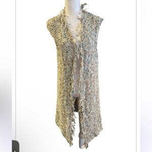 Chico’s Women's Size 1 (L) Multicolor Long Fringed Knitted Sweater Vest